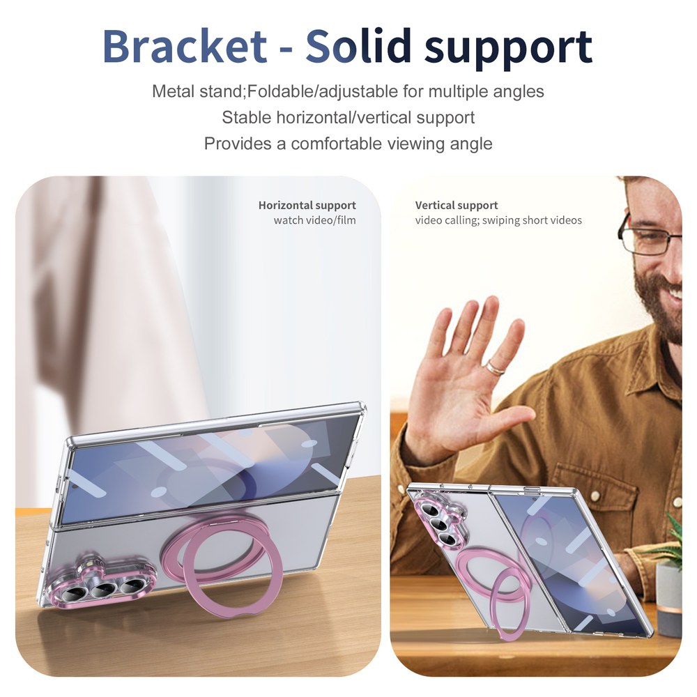 Husă Samsung Z Fold 8 Ultra MagRing integrală, Clear/Pink