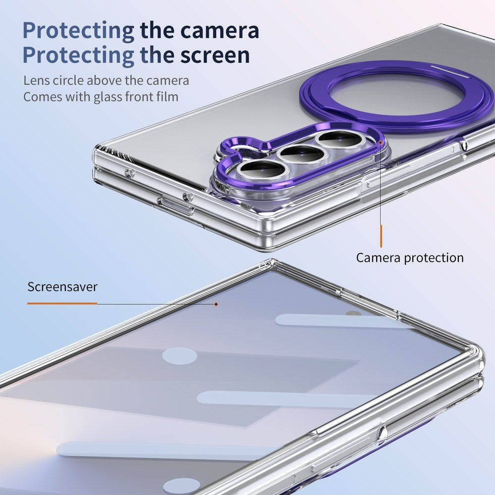 Husă Samsung Z Fold 8 Ultra MagRing integrală, Clear/Purple