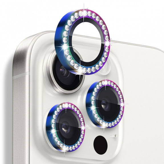 Protectie Camere iPhone 16 Pro Max, cu Diamante Curcubu