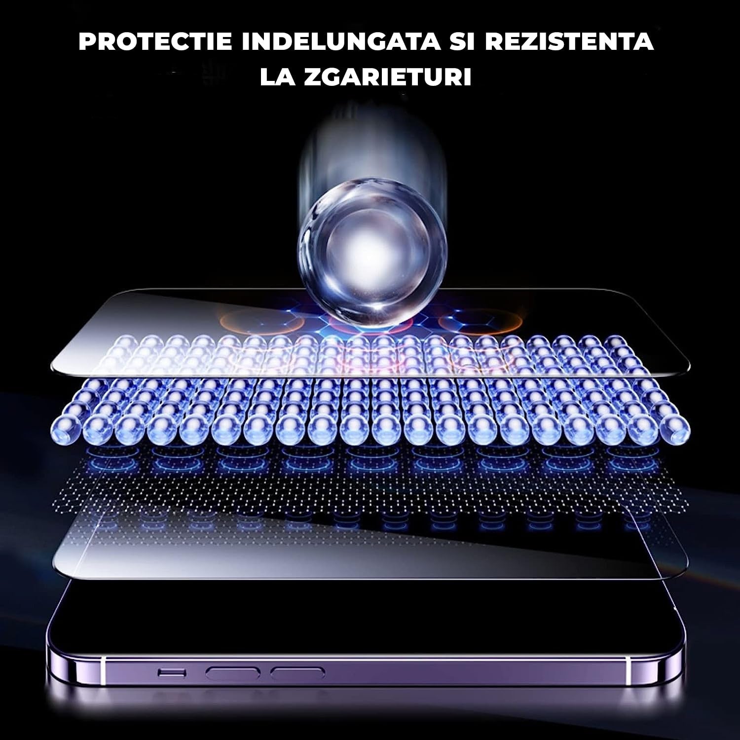 Folie Hoco iPhone 14 Pro, Full Glue 6D, Guardian AntiSpy - Privacy  Black